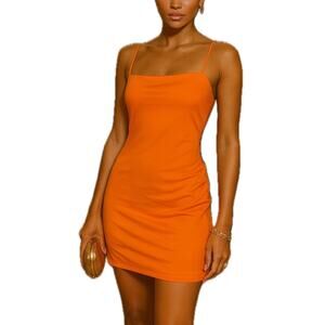 Susana Monaco Ruched Bodycon Mini Dress Small Orange Y2K Party Glam Club Baddie